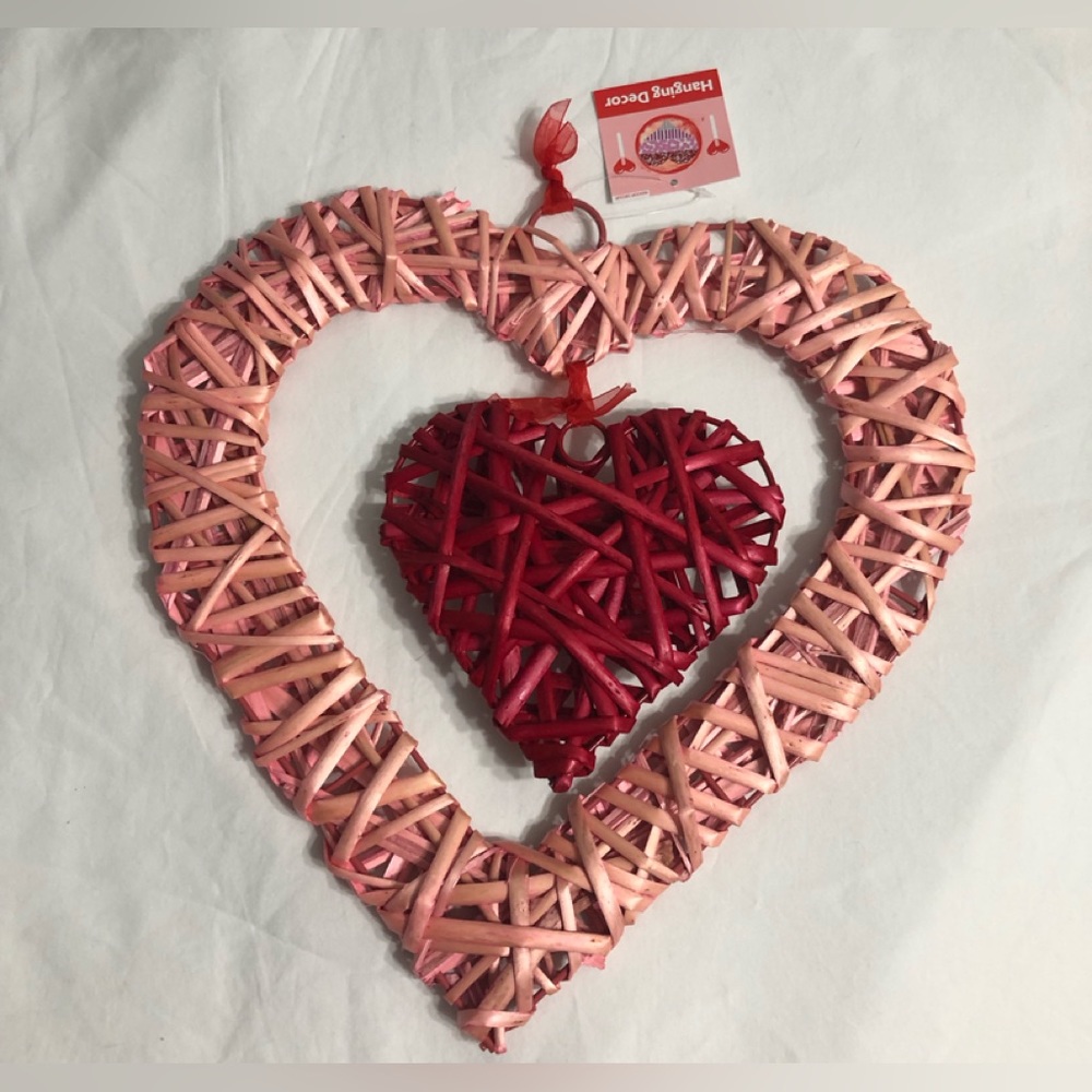 Double layer heart wreath hanging pink Red .